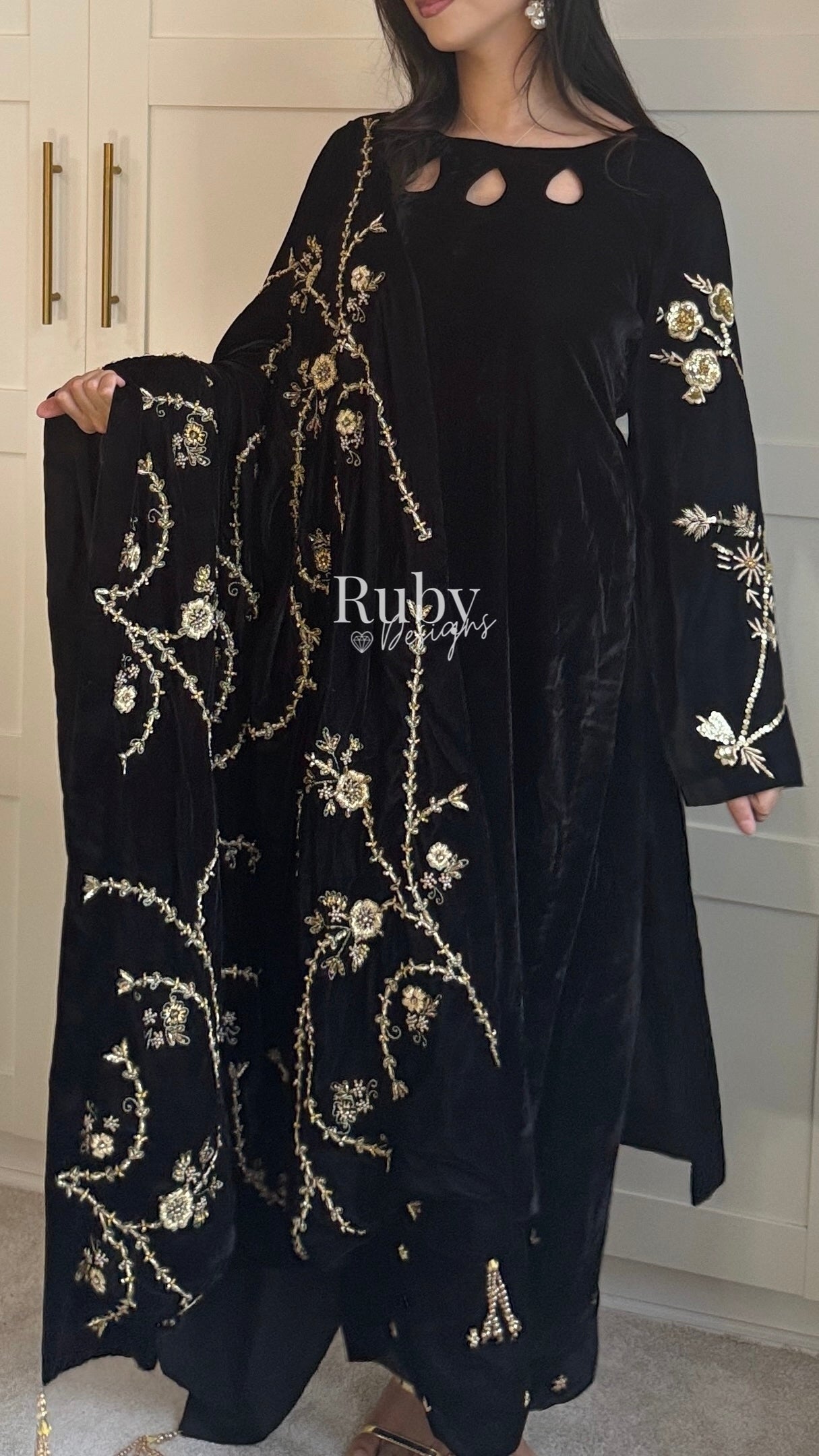 RAISA Black - 3 Piece Luxury Velvet Suit with Heavy Embellished Shawl