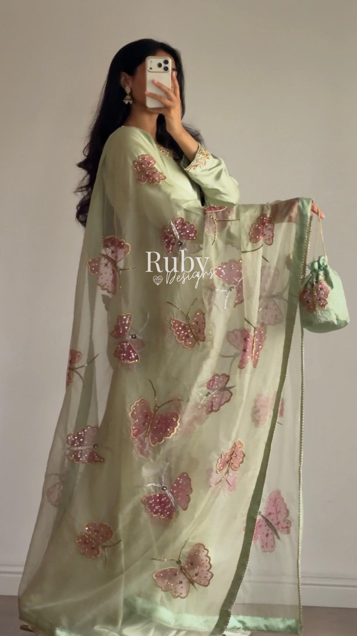 AENA Fern - 4 Piece Silk Suit with Matching Potli Bag