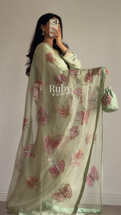 AENA Fern - 4 Piece Silk Suit with Matching Potli Bag