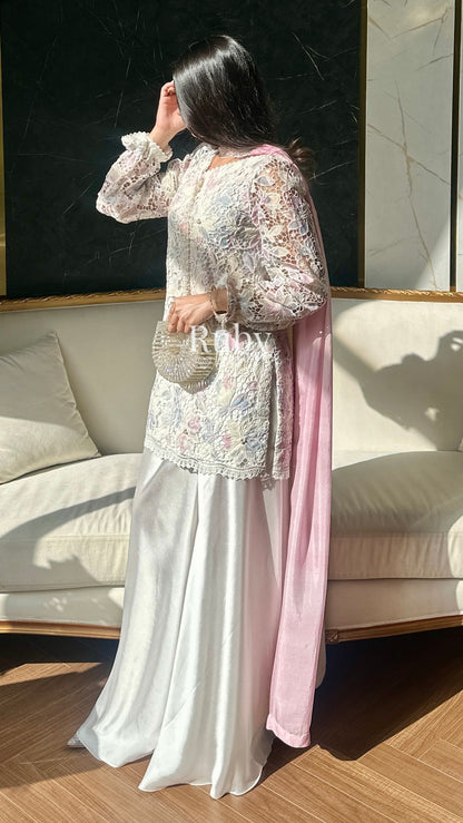 SAIRA Flow - 3 Piece Cutwork Chikankari Suit with Flowy Trousers