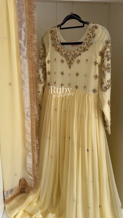 NAYRA Butter Silhouette 1 - 3 Piece Chiffon Dress with Kiran Lace Dupatta and Churidaar Trousers