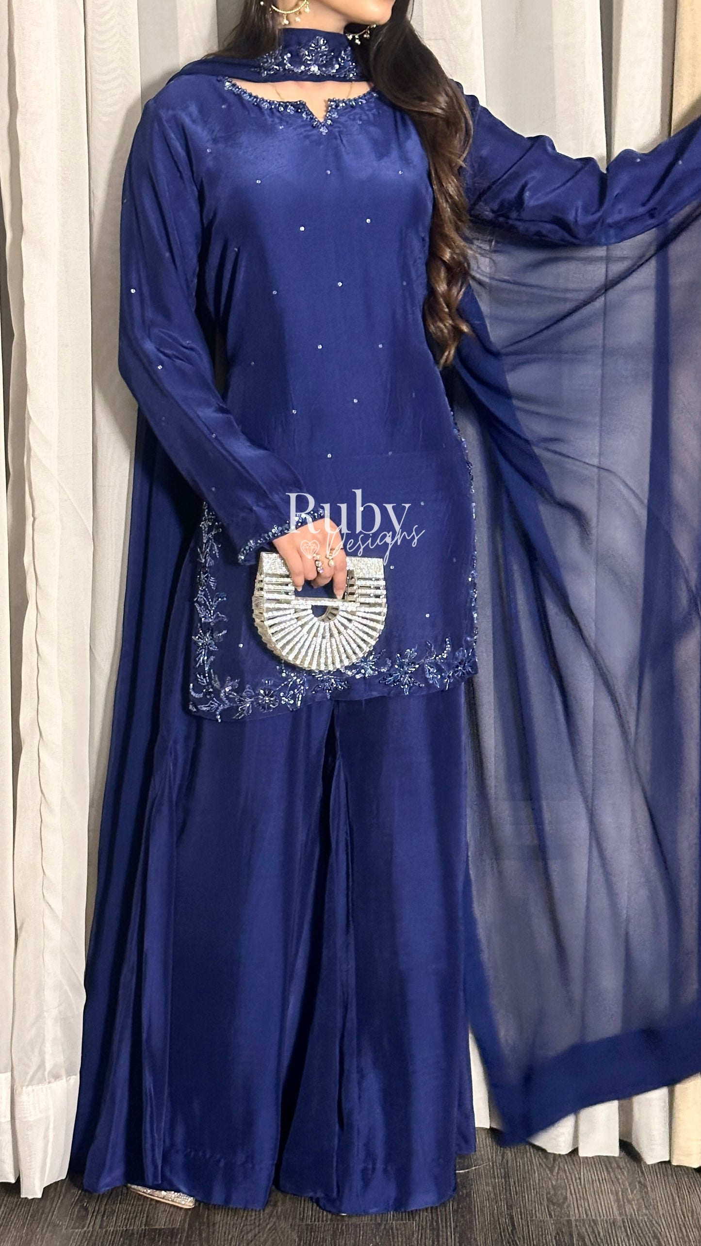 LARA Sapphire - 3 Piece Luxury Silk Suit with Cutdana Handwork