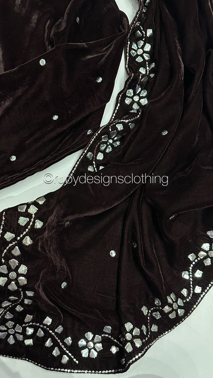 AZIZA - 3 Piece Luxury Velvet Suit with Mukaish Work