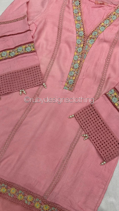 Minor Defect - NISA - 3 Piece Rose Pink Suit with Pearls (8748055134421) (8748070961365)