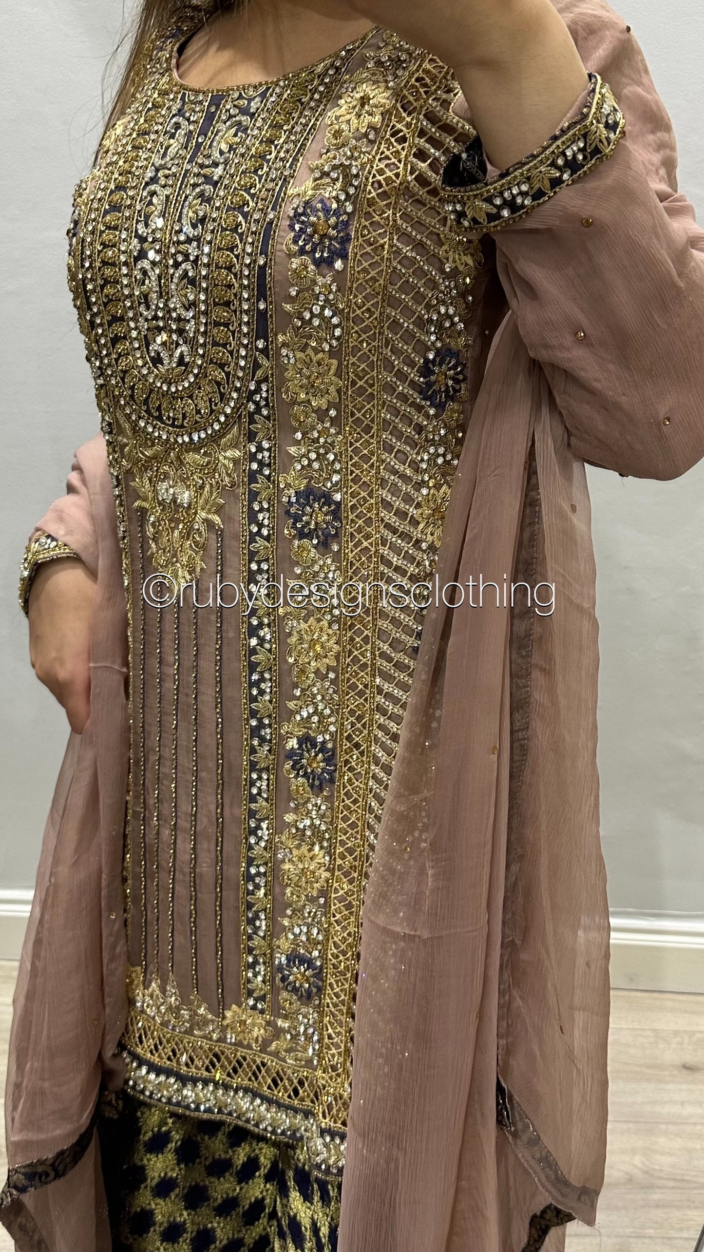 EXCLUSIVE SAMPLE - 3 Piece Heavy Embroidered Chiffon Suit with Jamawar Sharara (8746853761237)