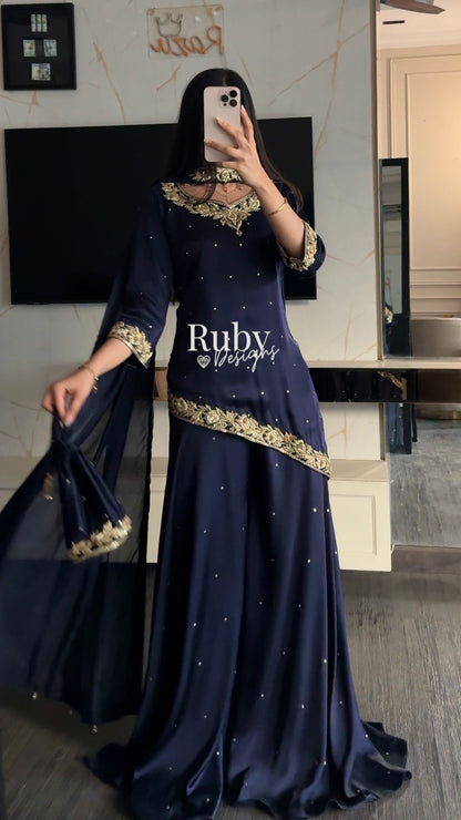 RANI Midnight - 3 Piece Luxury Silk Suit with Matching Bag