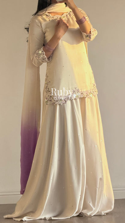 AMEERA - 3 Piece Off-White Silk Suit with Ombrè Dupatta