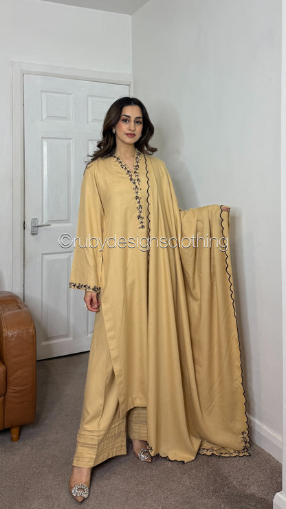 SANIA - 3 Piece Beige Marina Suit with Shawl