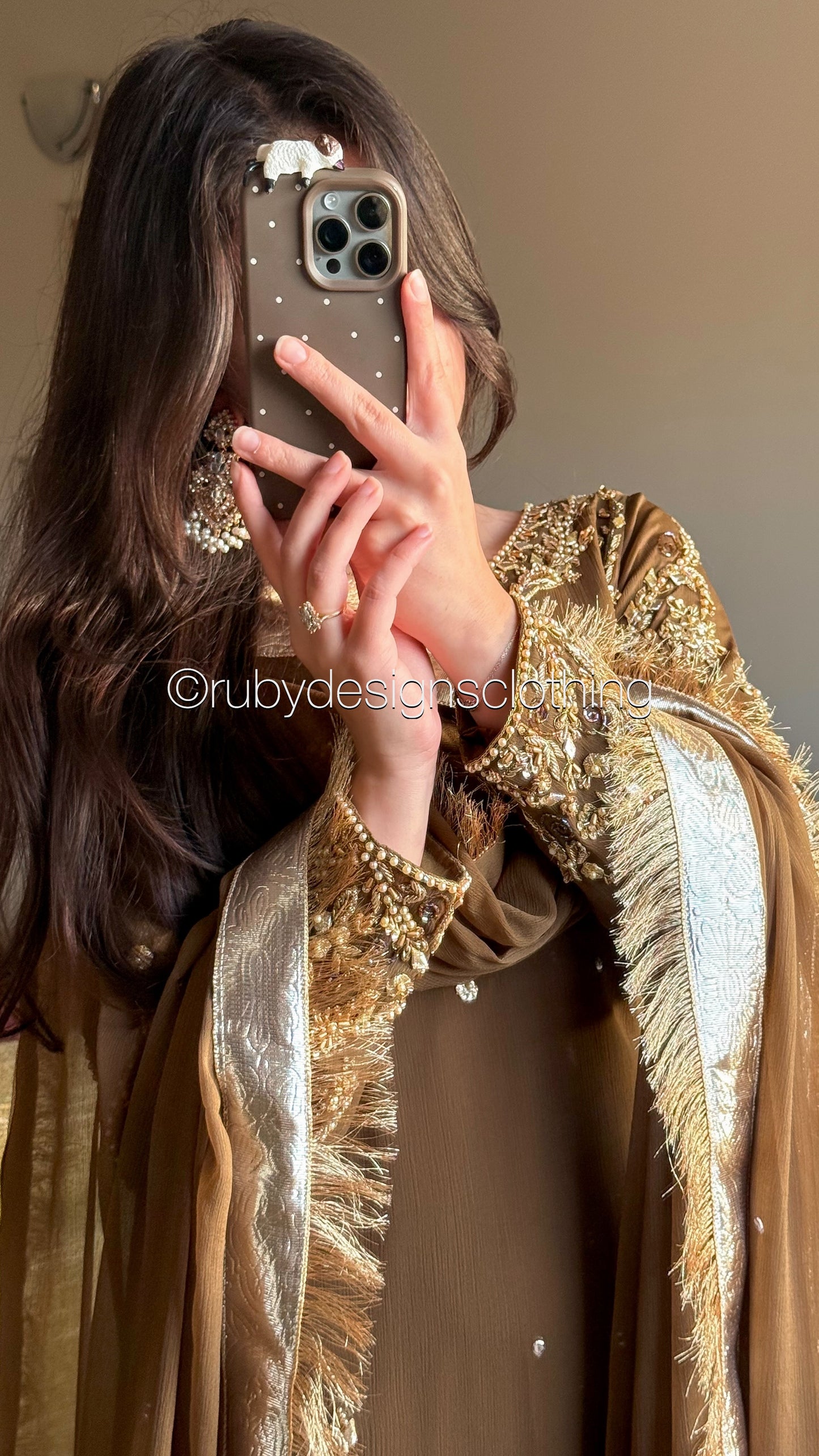 NAYRA Style 2 (Long Shirt) - 3 Piece Khaki Chiffon Suit with Trouser