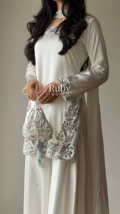 PARISA Pearl - 4 Piece Silk Suit with Matching Potli Bag