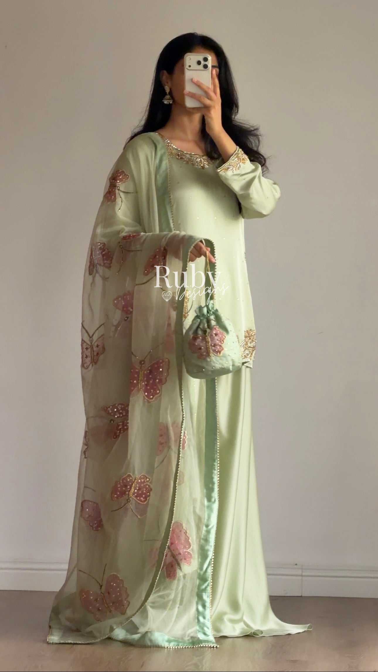 AENA Fern - 4 Piece Silk Suit with Matching Potli Bag
