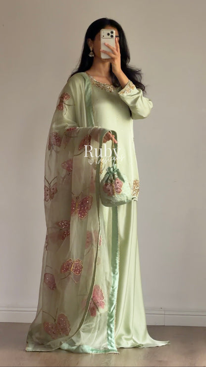 AENA Fern - 4 Piece Silk Suit with Matching Potli Bag