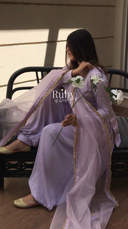 AMELLE Lilac - 3 Piece Silk Suit with Balloon Pants
