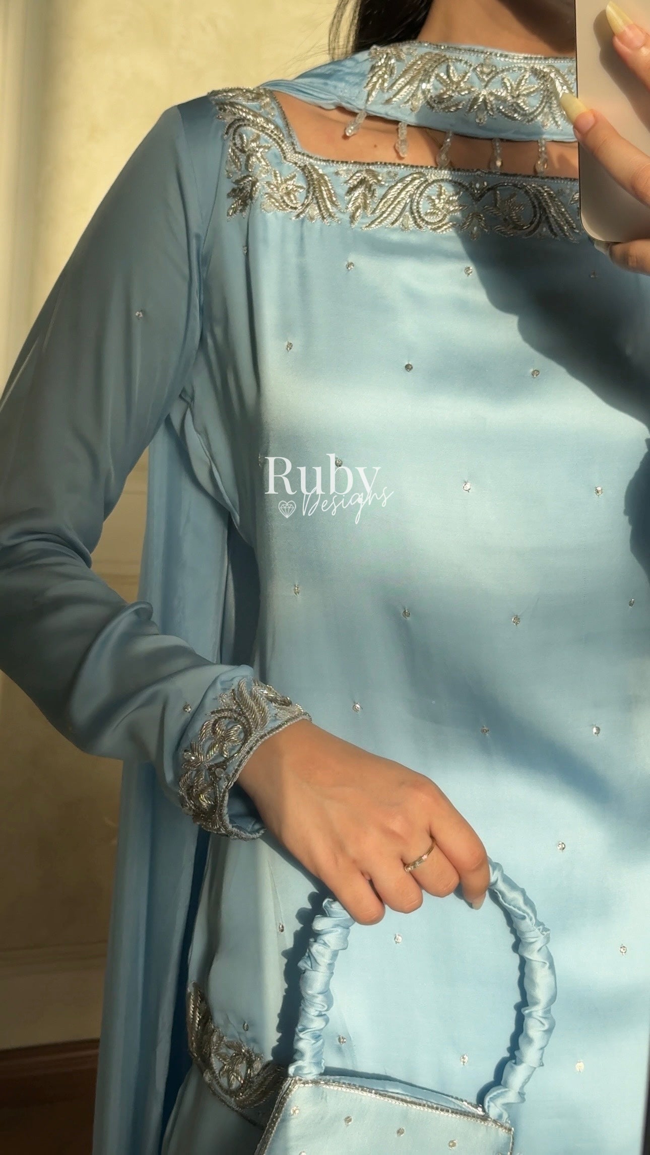 PREITY Sky - 3 Piece Silk Suit with Matching Bag