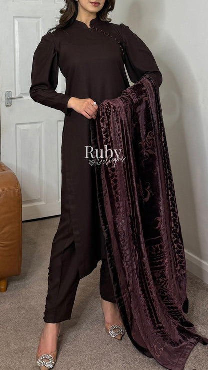 ZAILA Cocoa - 3 Piece Marina Suit with Palachi Shawl
