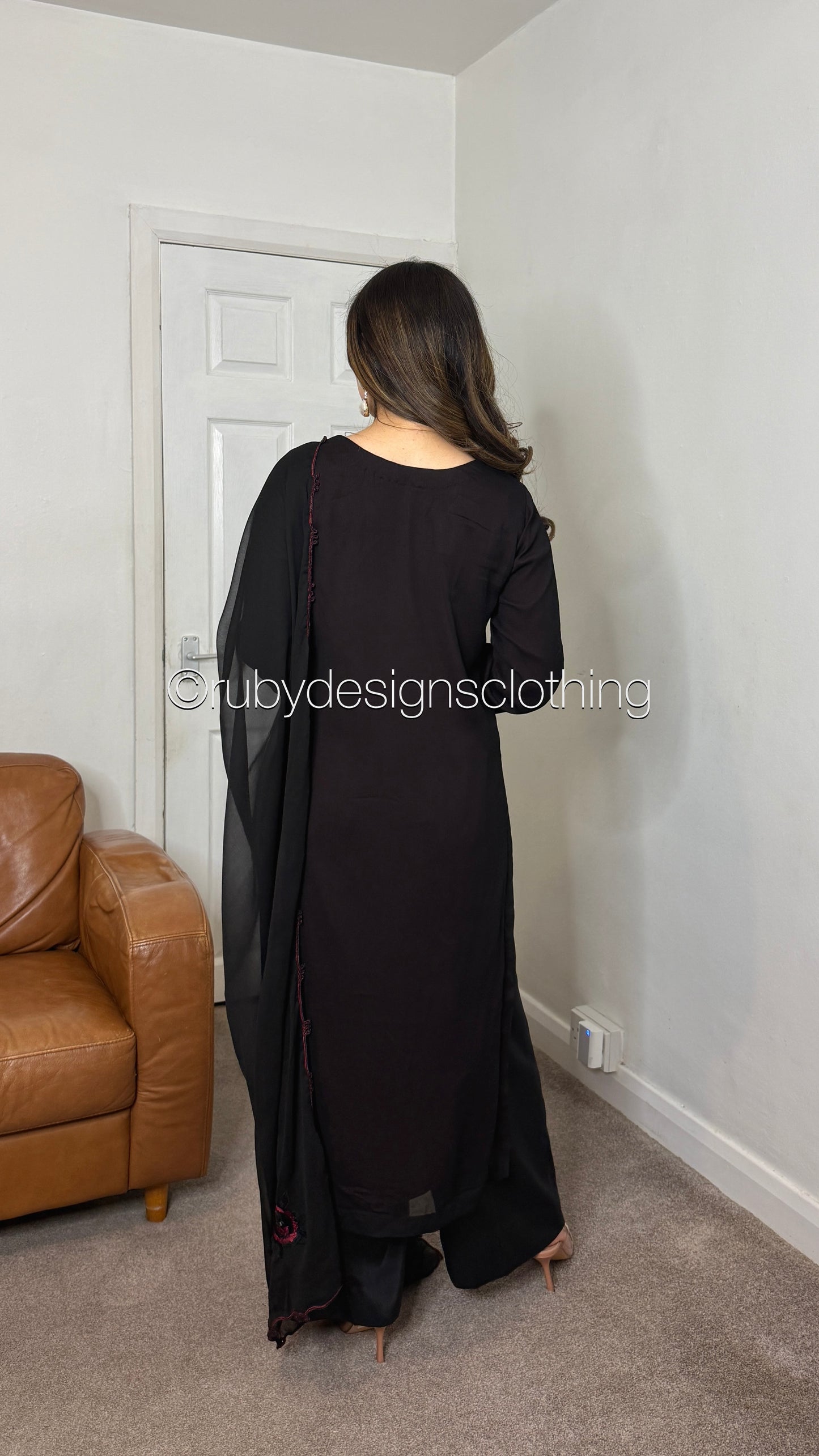 IFRA Noir - 3 Piece Chiffon Suit with Embroidery