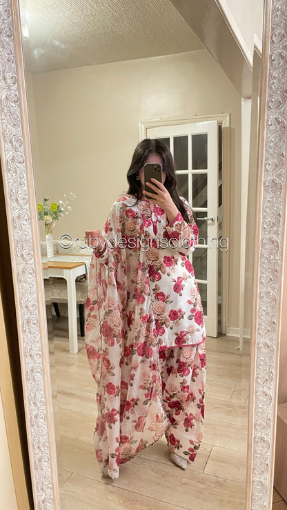 Pressed Rose  - 3 Piece Swiss Lawn Suit with Silk Dupatta