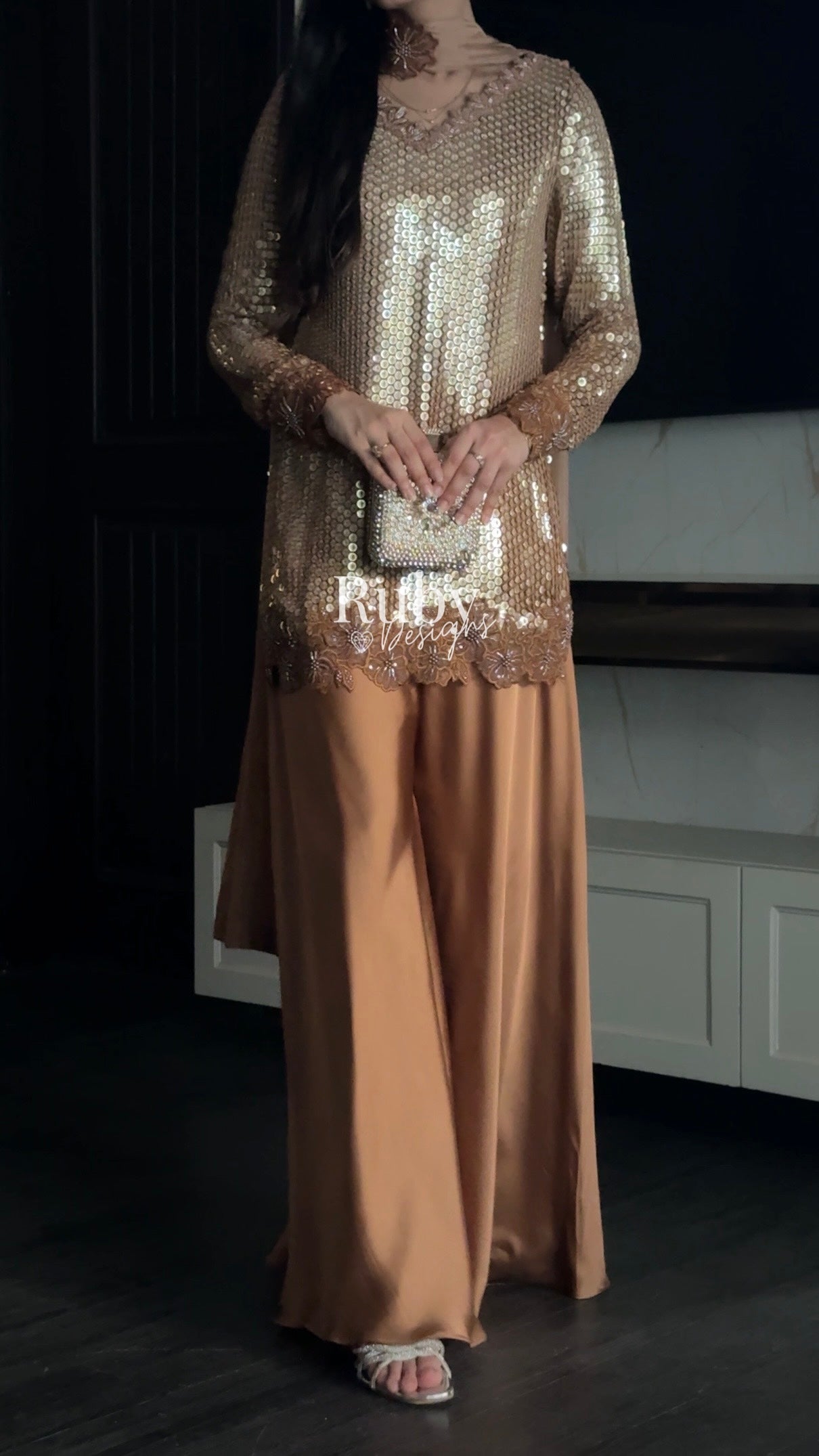ALARA Mocha - 3 Piece Silk Suit with Choker Dupatta