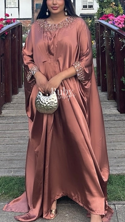 JAMILA - Rust Kaftan with Gold Handwork