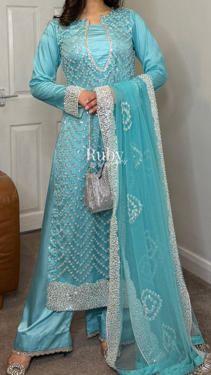 IZMA Ice - 3 Piece Net Suit with Wide Leg Trousers