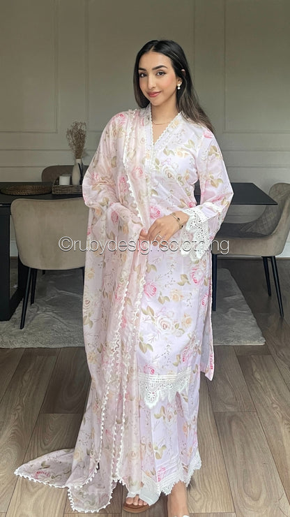 HIBA - 3 Piece Baby Pink Swiss Lawn Suit with Silk Dupatta (8585964781781)