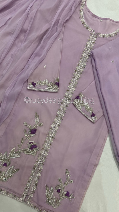 AROOSA Lilac - 3 Piece Chiffon Sharara with Handwork (8748561531093)