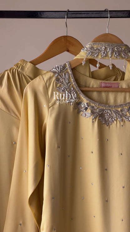 PARISA Butter - 4 Piece Silk Suit with Matching Potli Bag