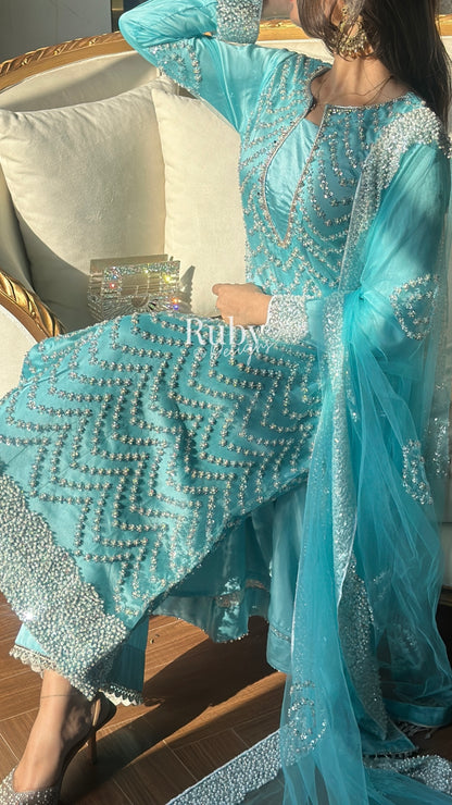 IZMA Ice - 3 Piece Net Suit with Wide Leg Trousers