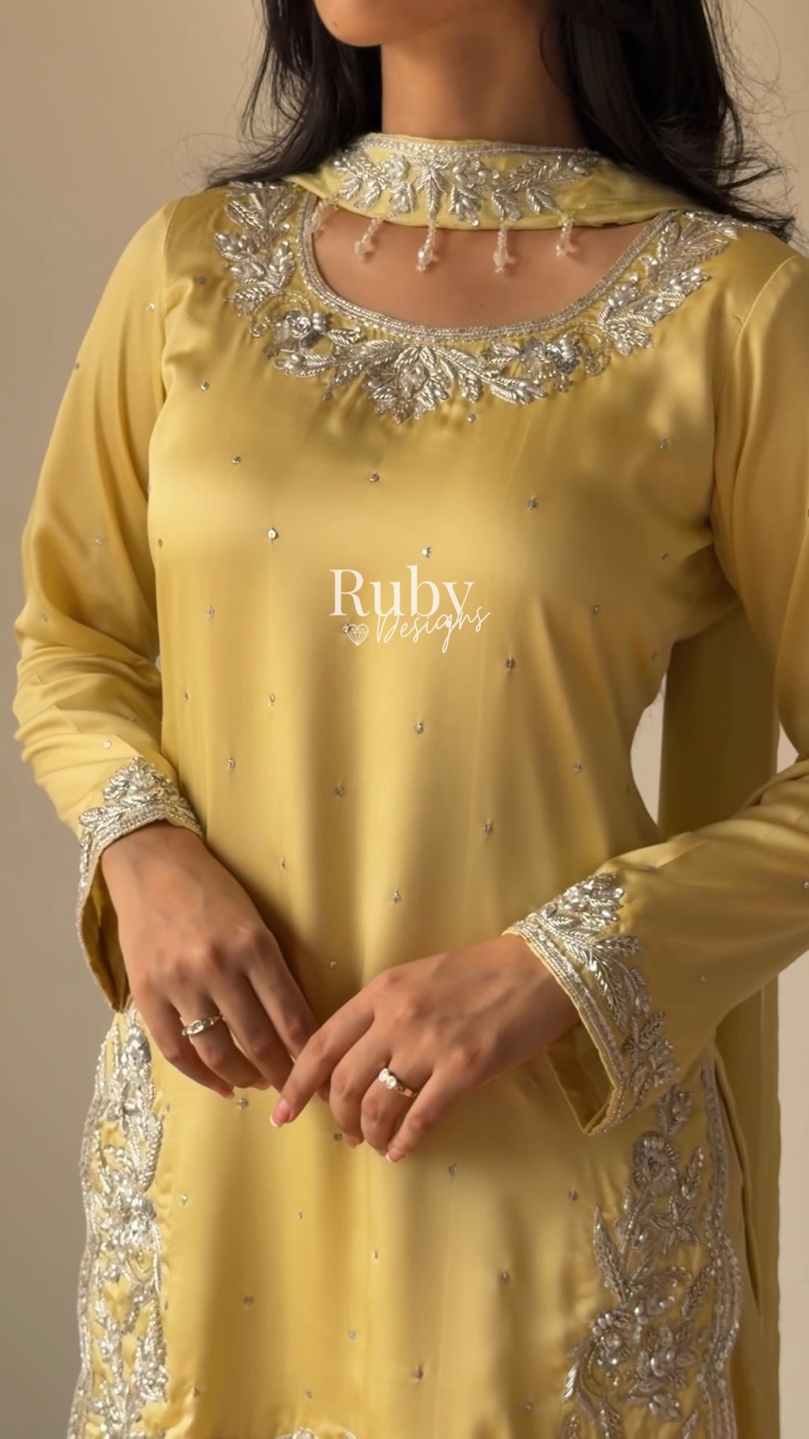 PARISA Butter - 4 Piece Silk Suit with Matching Potli Bag