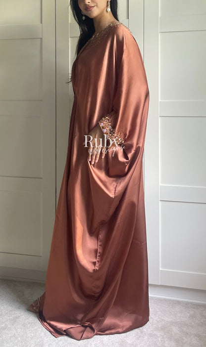 JAMILA - Rust Kaftan with Gold Handwork