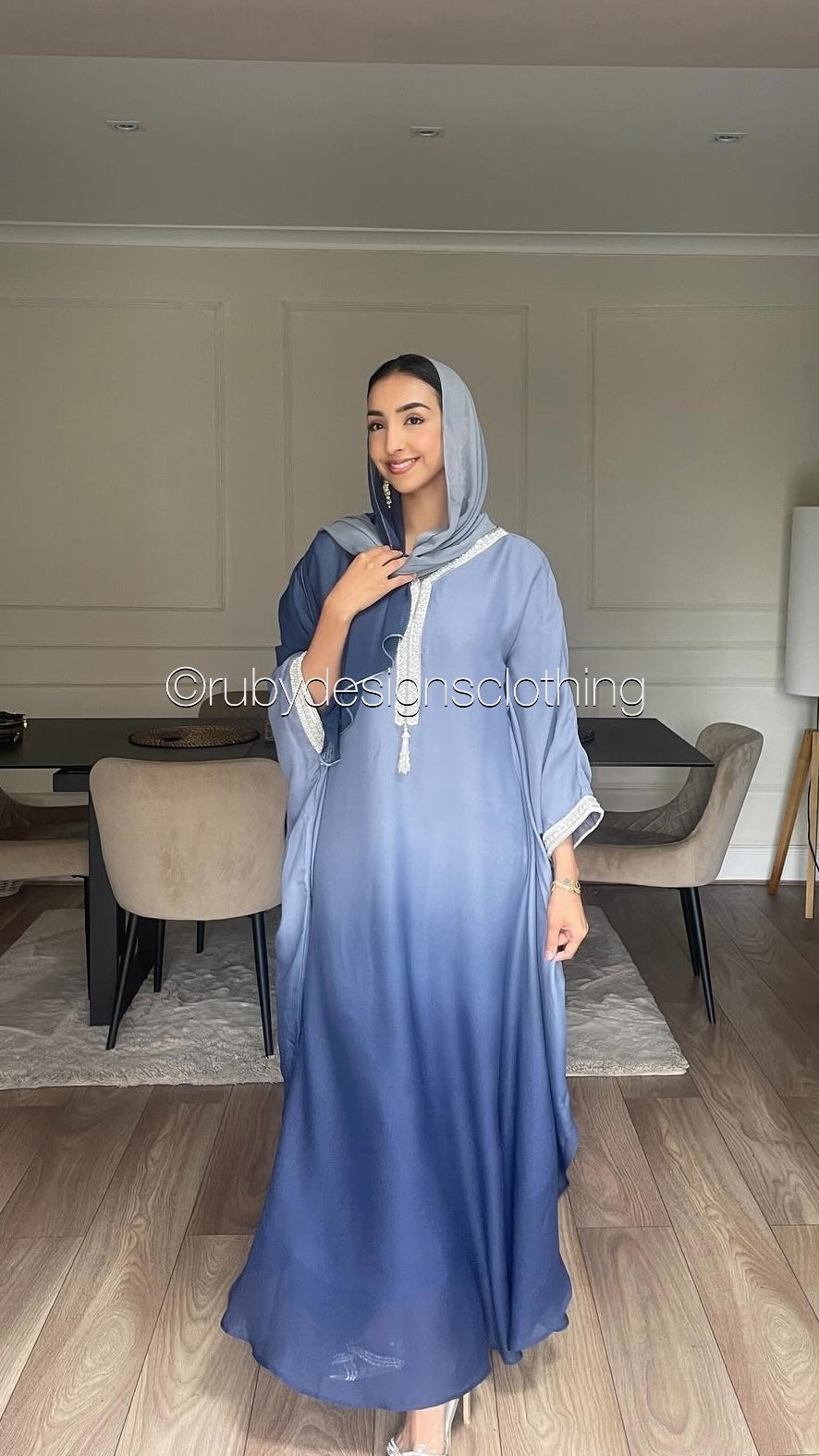 SABAH Twilight Blue - Ombré Kaftan with Hijab (8670640210133)