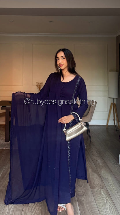 ZYRA Midnight - 3 Piece Chiffon Suit with Trouser