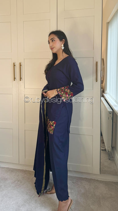 TAIBA - 3 Piece Navy Marina Suit with Shawl