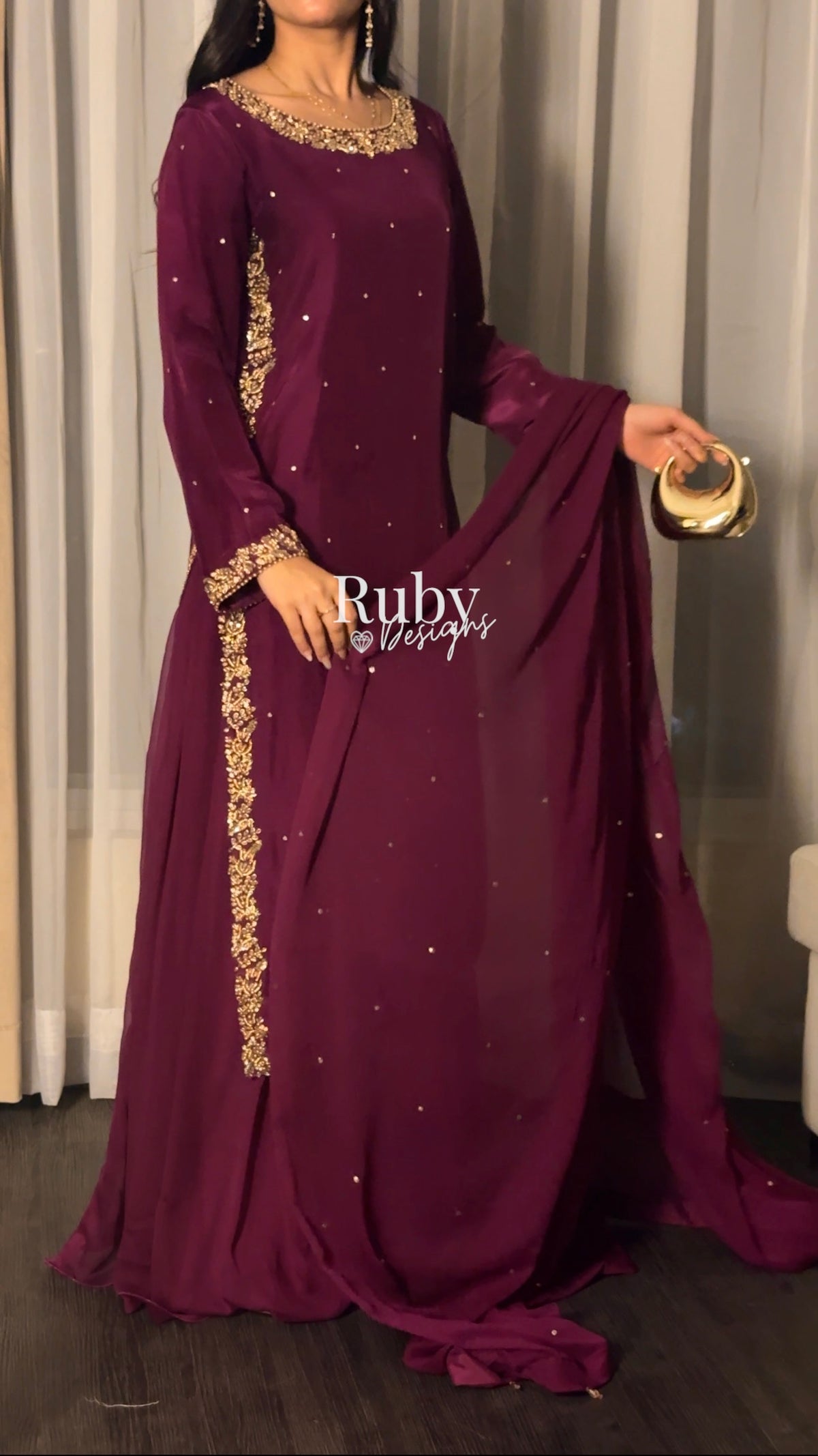 ZAINA Mulberry - 3 Piece Silk Suit with Gold Handwork