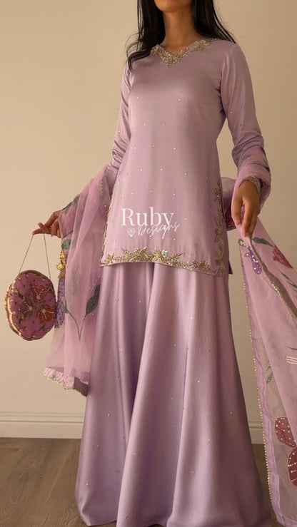 REYA Lilac - 3 Piece Silk Suit with Matching Potli Bag