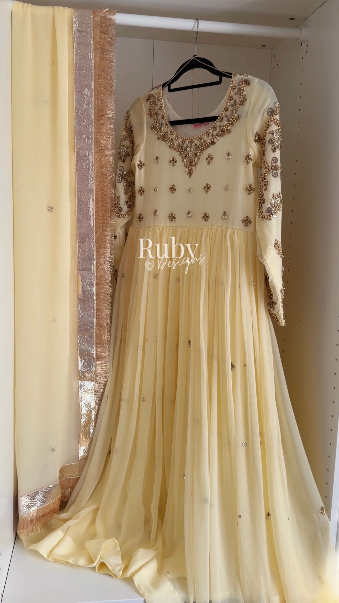 NAYRA Butter Silhouette 1 - 3 Piece Chiffon Dress with Kiran Lace Dupatta and Churidaar Trousers
