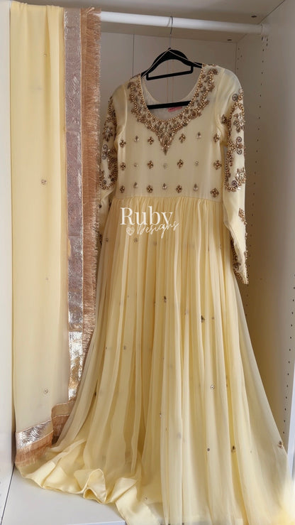 NAYRA Butter Silhouette 1 - 3 Piece Chiffon Dress with Kiran Lace Dupatta and Churidaar Trousers