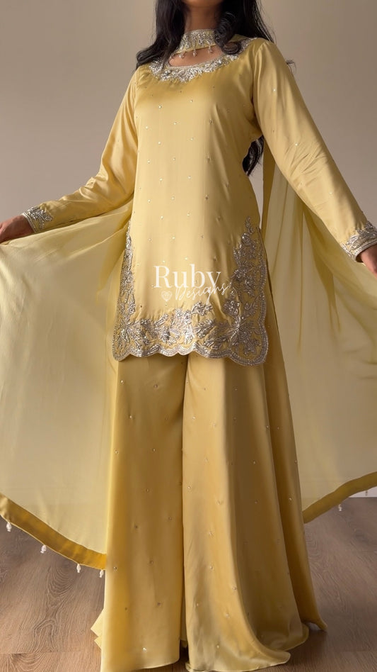 PARISA Butter - 4 Piece Silk Suit with Matching Potli Bag