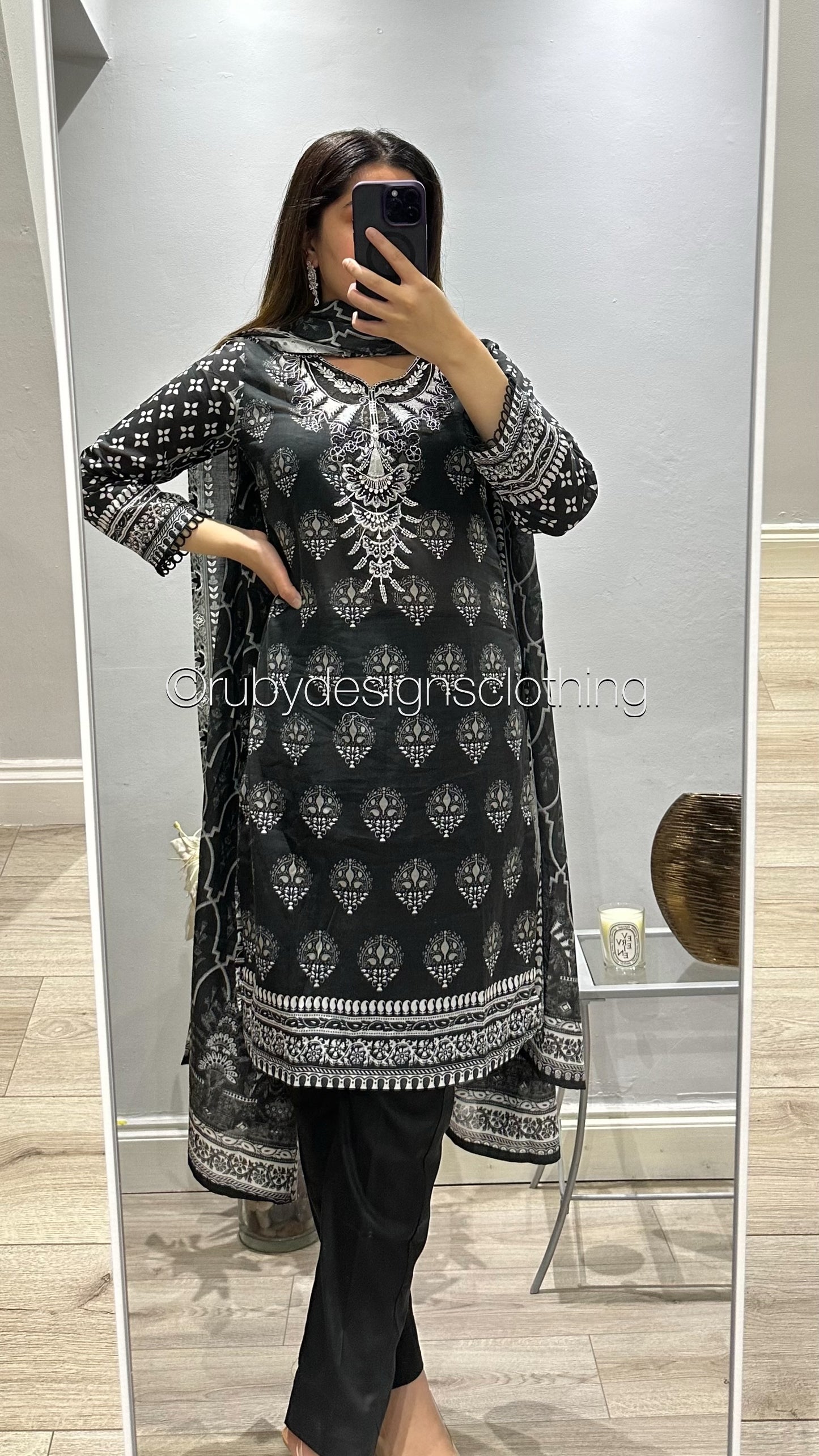 Original KHAS 3 Piece Black Lawn Suit with Printed Dupatta (8746817192149)