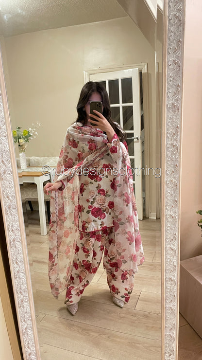 Pressed Rose  - 3 Piece Swiss Lawn Suit with Silk Dupatta