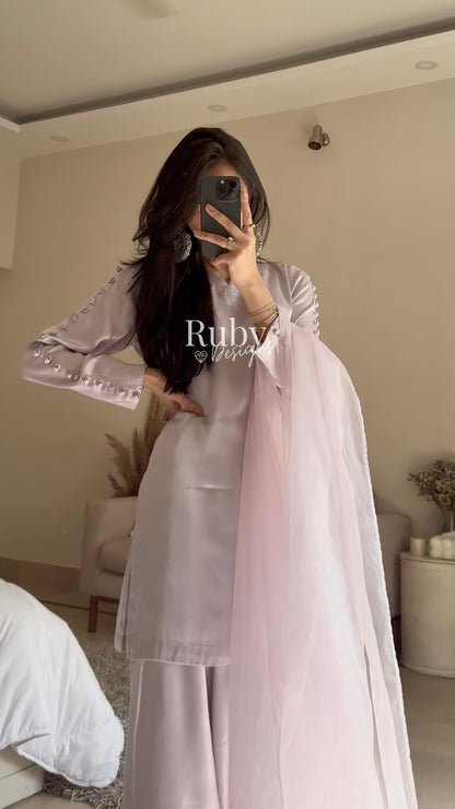 LAYA Lavender - 3 Piece Silk Suit with Flowy Trousers
