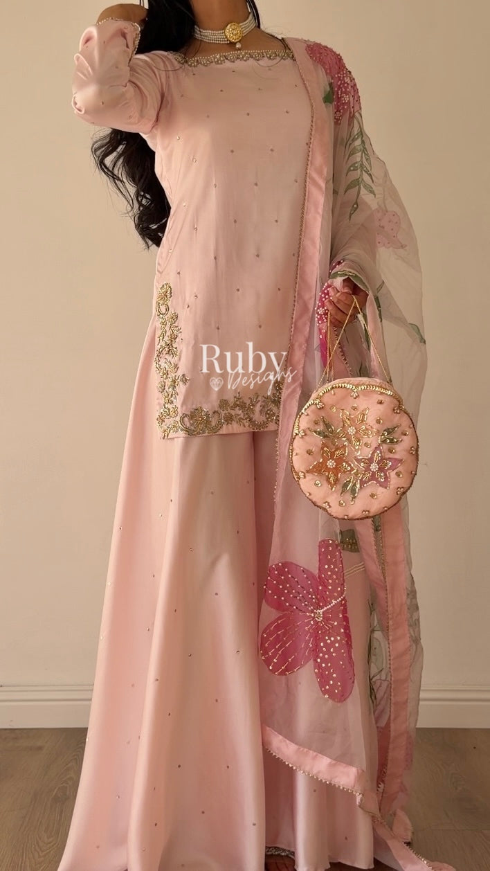 REYA Rose - 3 Piece Silk Suit with Matching Potli Bag