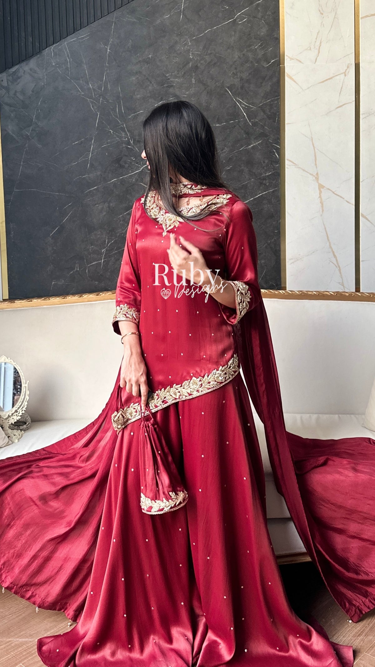 RANI Rouge - 3 Piece Luxury Silk Suit with Matching Bag