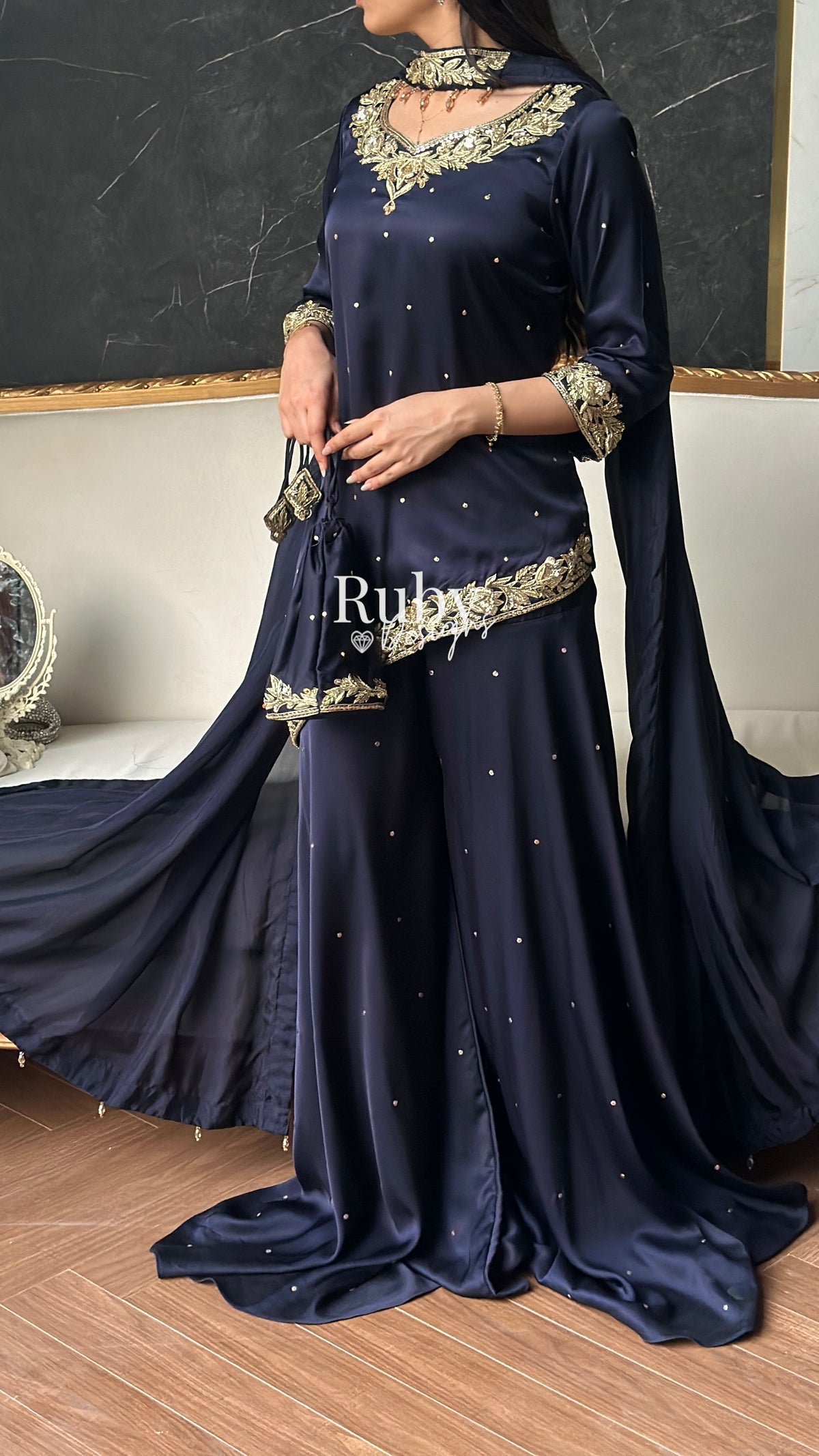 RANI Midnight - 3 Piece Luxury Silk Suit with Matching Bag