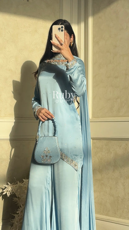 PREITY Sky - 3 Piece Silk Suit with Matching Bag