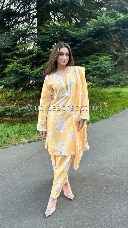 AYAH - 3 Piece Mustard Swiss Lawn Suit with Silk Dupatta (8491806458069)