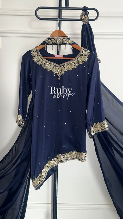 RANI Midnight - 3 Piece Luxury Silk Suit with Matching Bag