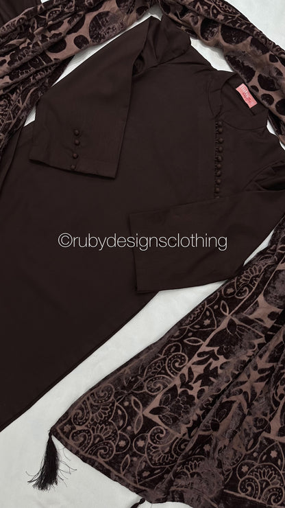 ZAILA Cocoa - 3 Piece Marina Suit with Palachi Shawl