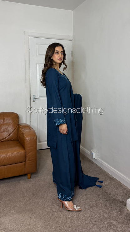 NEHAL - 3 Piece Teal Marina Suit with Shawl
