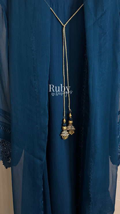 MINHA Teal - 3 Piece Chiffon Suit with Cutwork